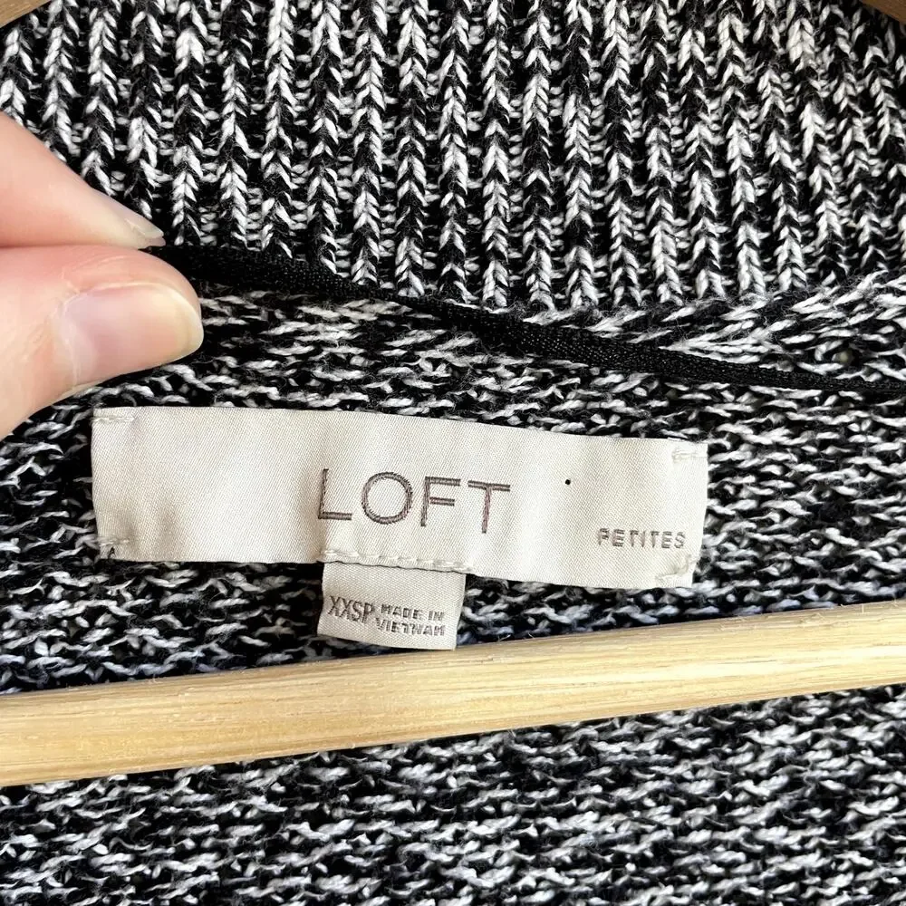 LOFT black and white peppered knit open‎ front cardigan women's size XXSP